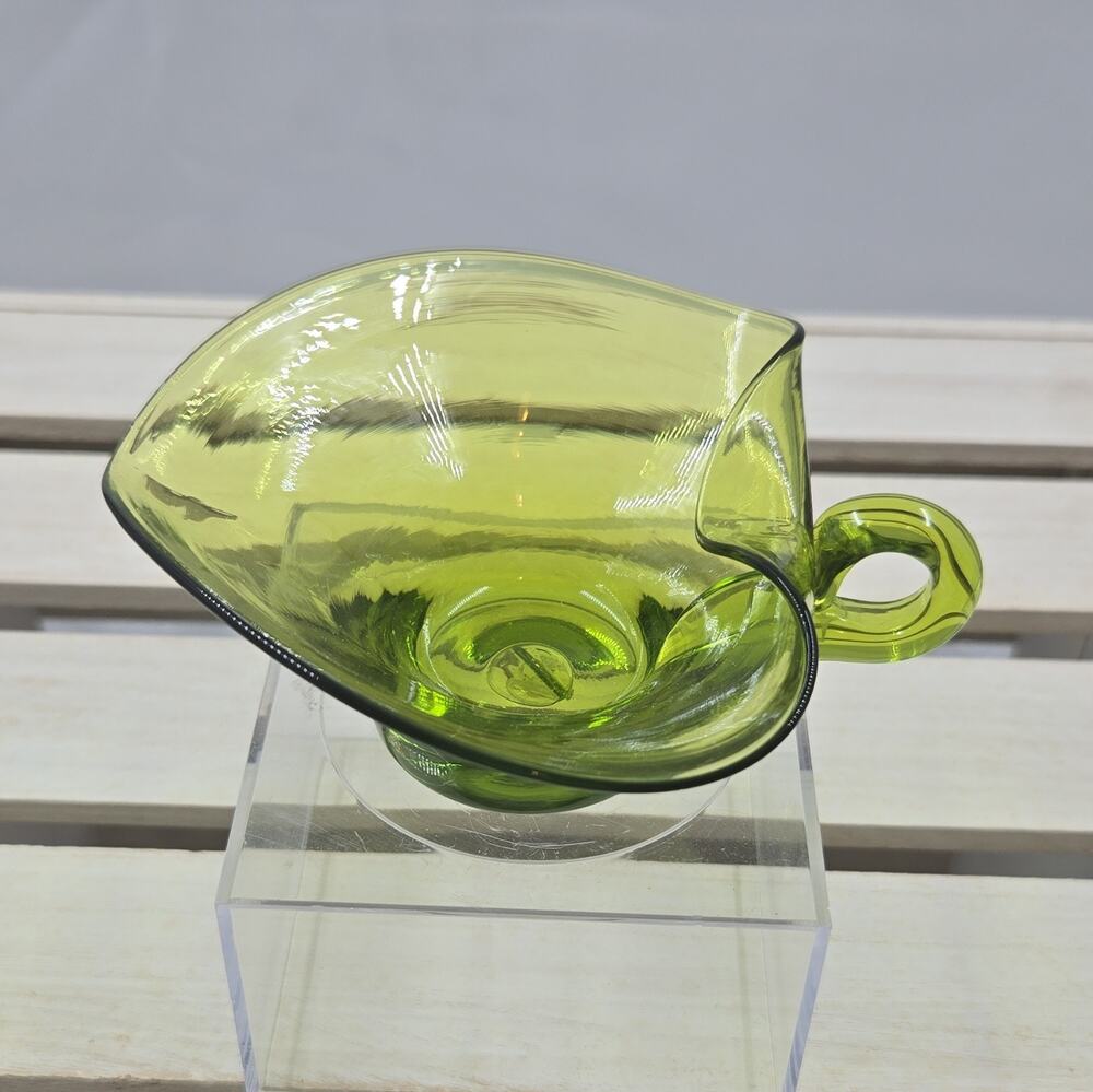Viking Green Glass Handled Creamer Pitcher with Pour Spout